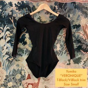 Yumiko VERONIQUE 3/4 Sleeve Black Techni Leotard S